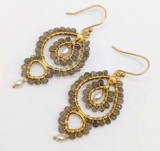 Labradorite & Pearl dangle Earring, Gemstone Brass jewelry, 22k gold plated